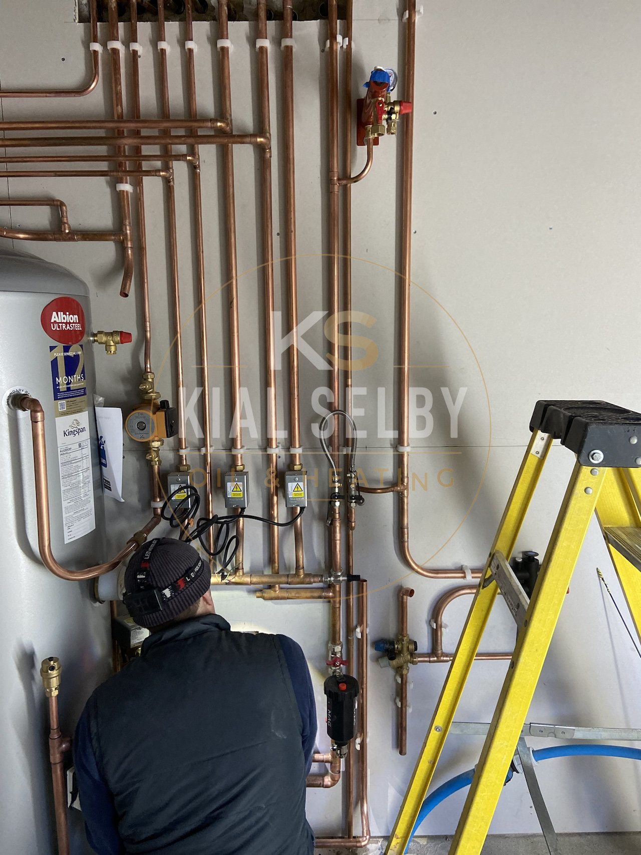 Complex copper pipework manifold during install