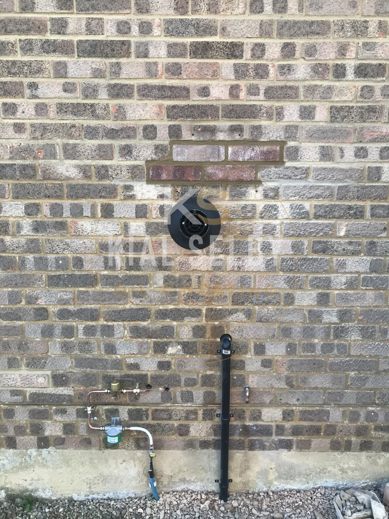 Balanced flue terminal, fire valve and oil line detail