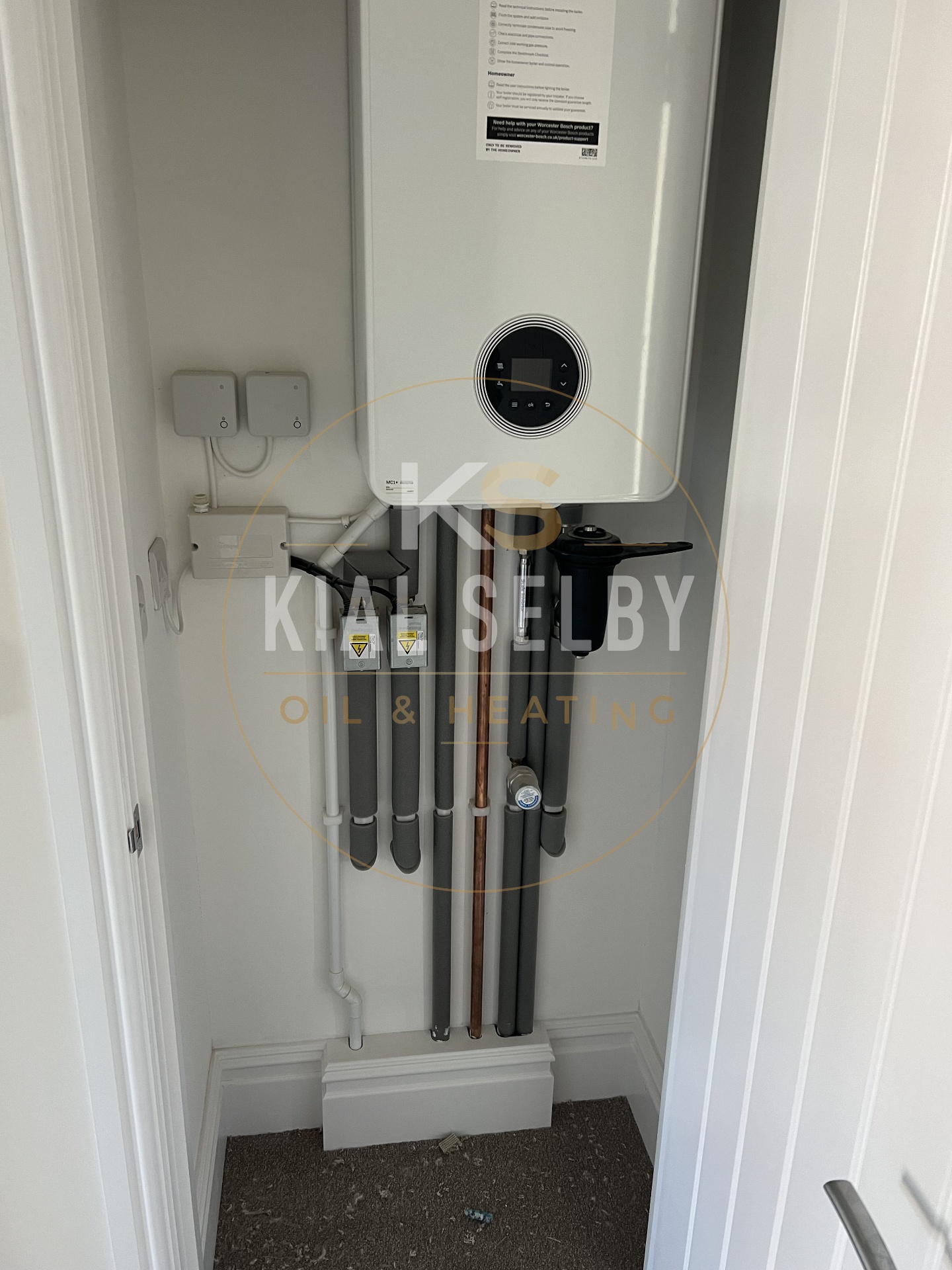 Worcester Bosch boiler — insulated pipework detail